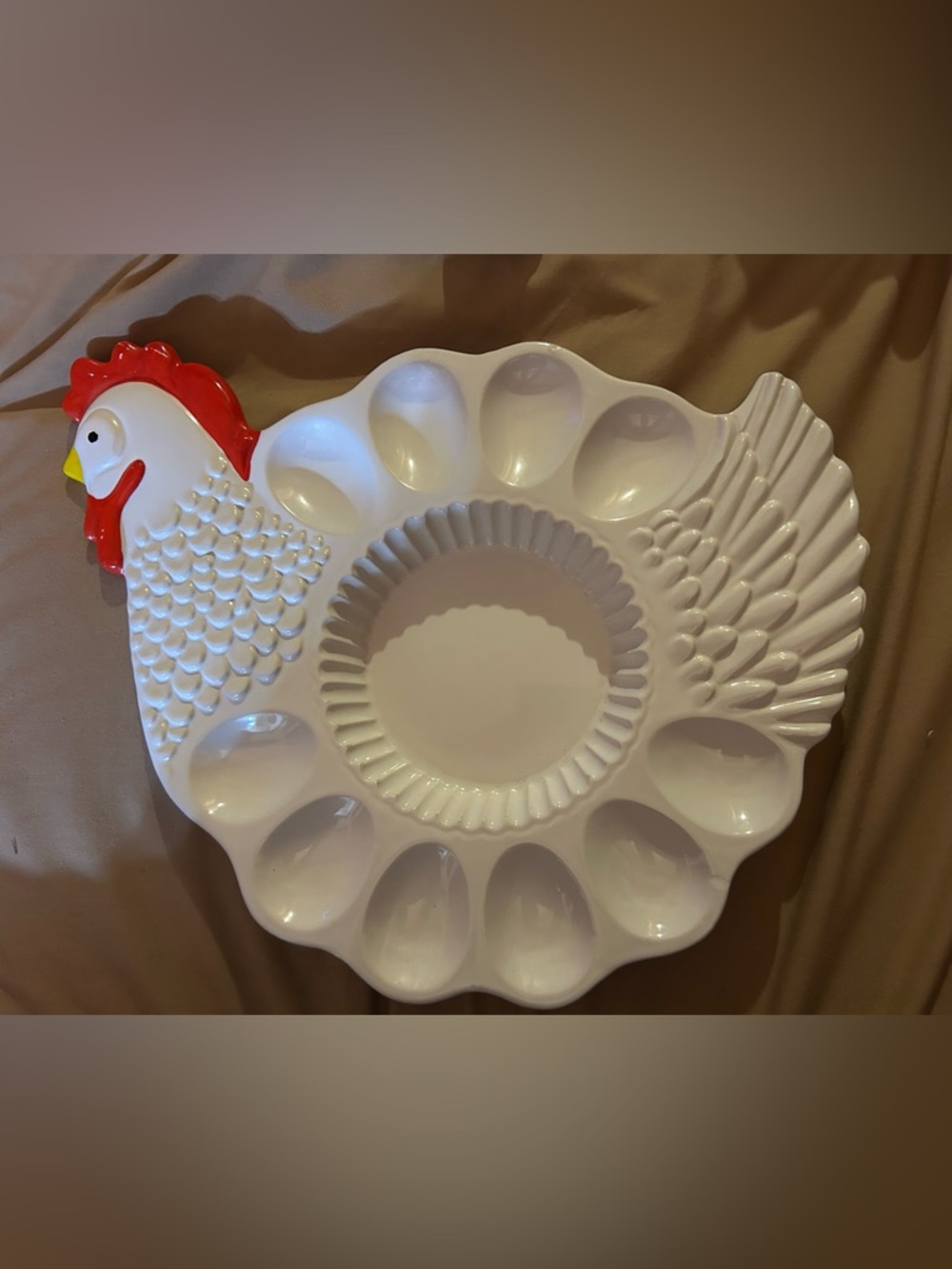 White Chicken-Shaped Deviled Egg & Snack Platter 12x10
